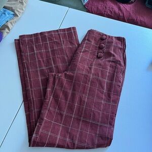Unique Vintage Burgundy Plaid Wide Leg Pants